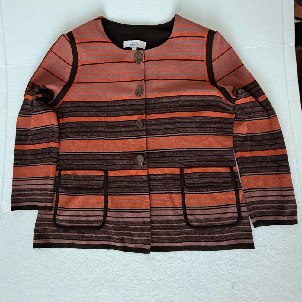 EUC Misook Striped Knit Jacket / Cardigan Size Large - Picture 2 of 8